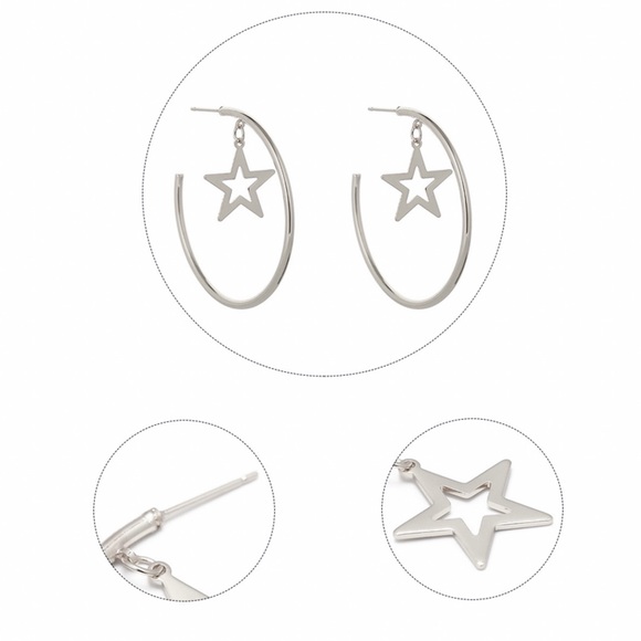 Silver 3/4 Hoops w/Dangling Star Earrings - Picture 5 of 7